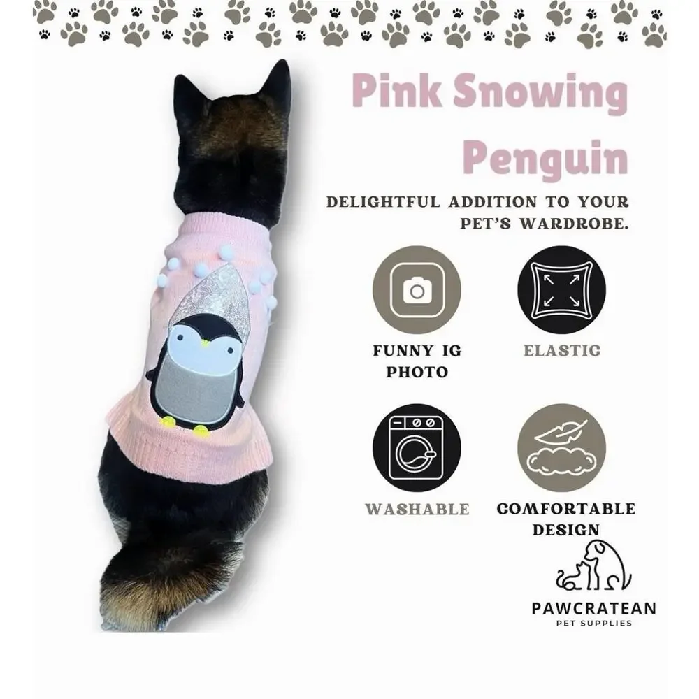 Pet pink penguine sequin knit dog sweater L